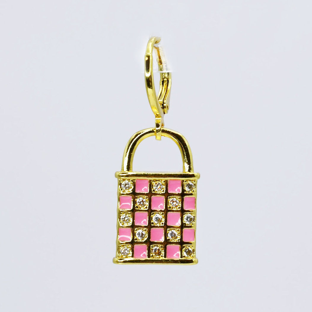 Pink Plaid Lock Charm CH-385