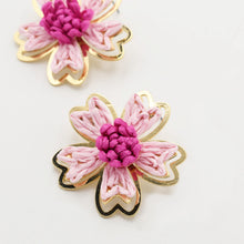 Load image into Gallery viewer, Pink Raffia Flower Stud A49
