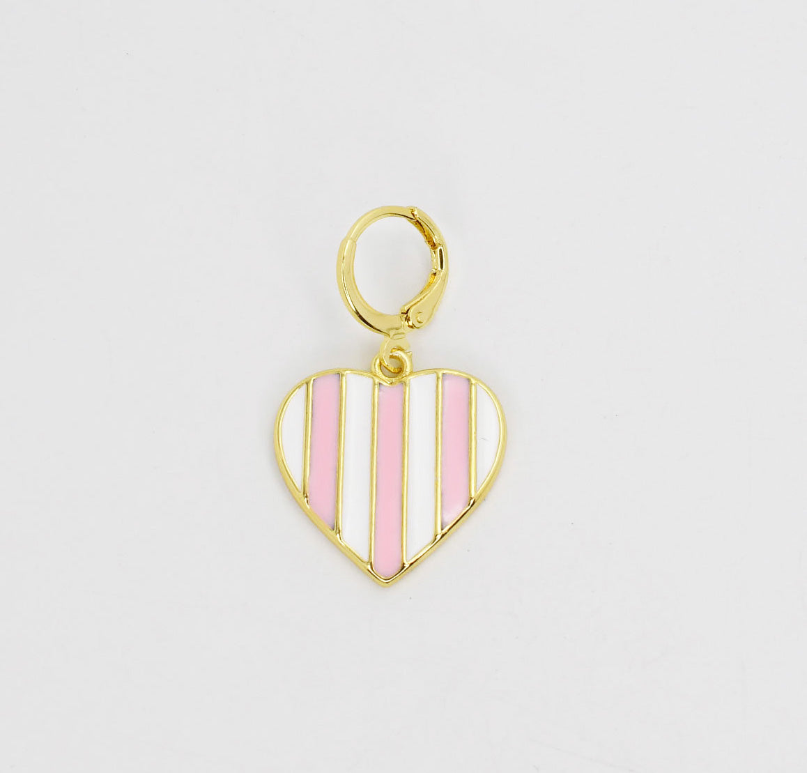 Pink Stripes Heart Charm CH-83