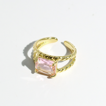 hypoallergenic ring, waterproof ring, tarnish free jewelry, boutique wholesale jewelry, dainty gold ring, gemstone statement ring, sparkly cubic zirconia ring, high quality jewelry gifts, elegant gold plated ring, trendy fashion ring, pastel gemstone ring,pink gold ring