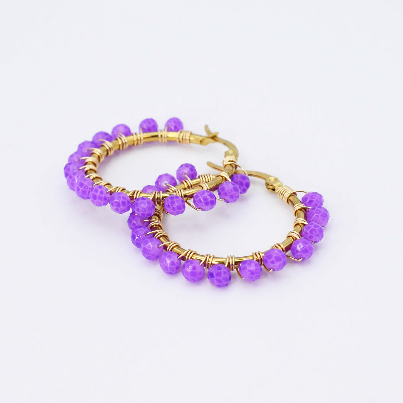 Small Purple Beaded Hoop D52