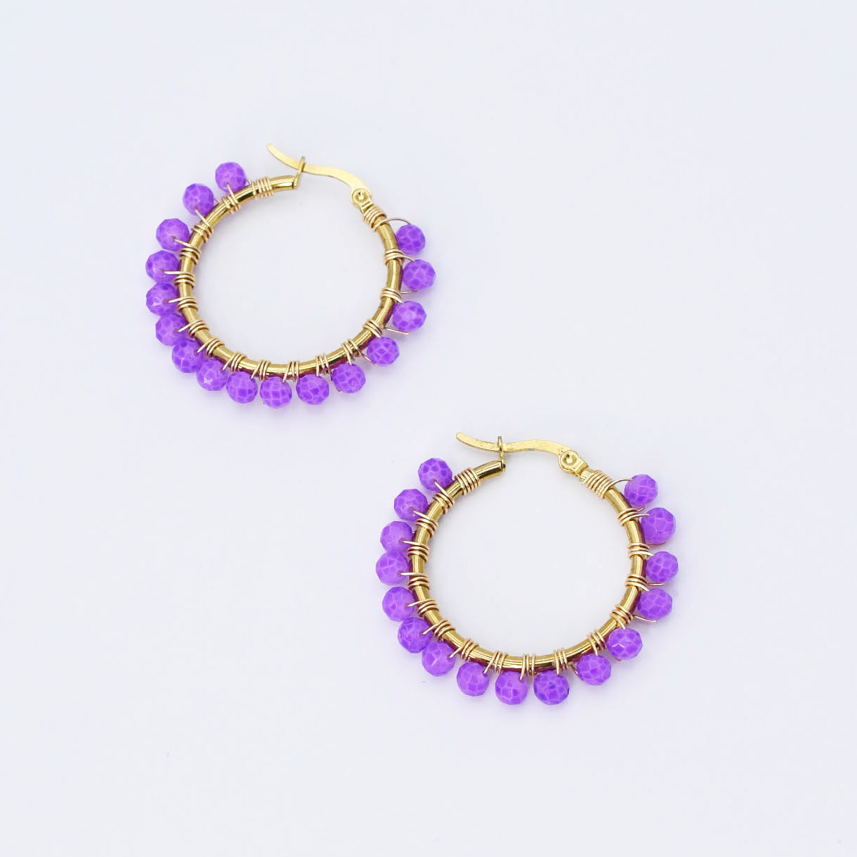 Small Purple Beaded Hoop D52