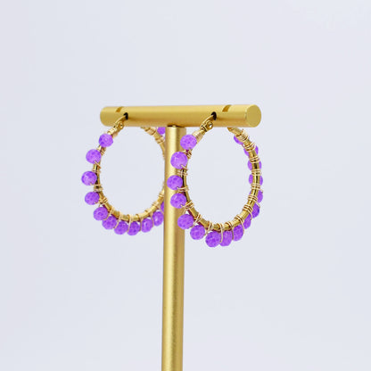 Small Purple Beaded Hoop D52