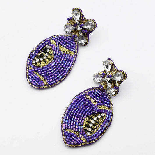 Purple Football Beaded Earrings S30