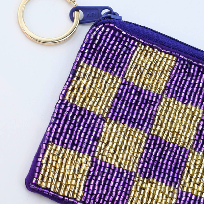 Checkered Purple/Gold Keychain Pouch V2