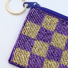 Load image into Gallery viewer, Checkered Purple/Gold Keychain Pouch
