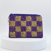 Load image into Gallery viewer, Checkered Purple/Gold Keychain Pouch
