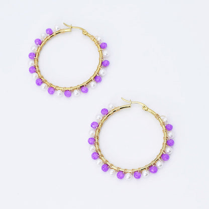 Purple/White Beaded Hoop D54