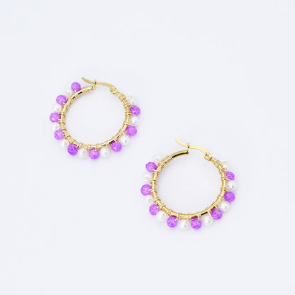 Small Purple/White Beaded Hoop D52