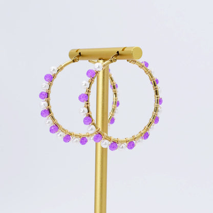 Purple/White Beaded Hoop D54