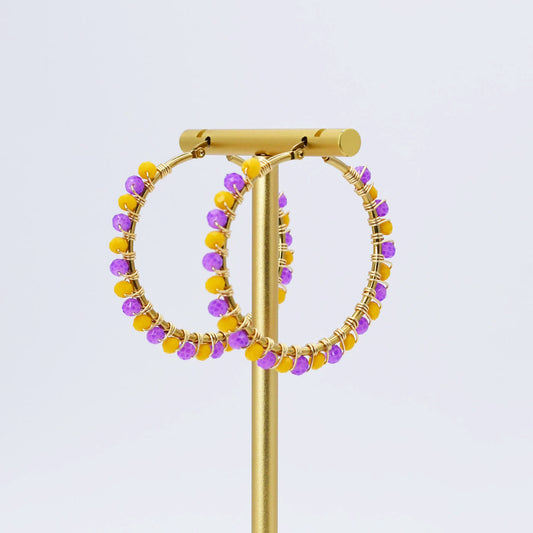 Yellow/Purple Beaded Hoop D54