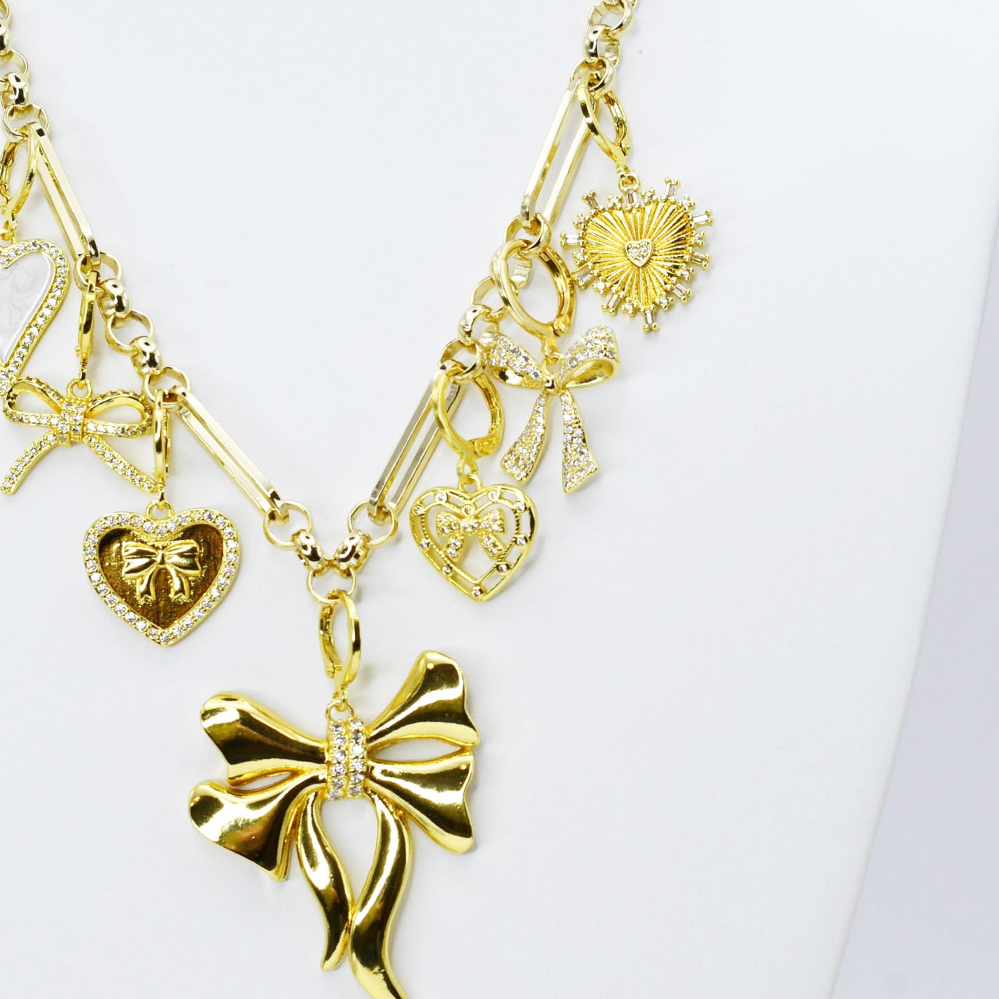 Queen of Hearts and Bows Charm Necklace