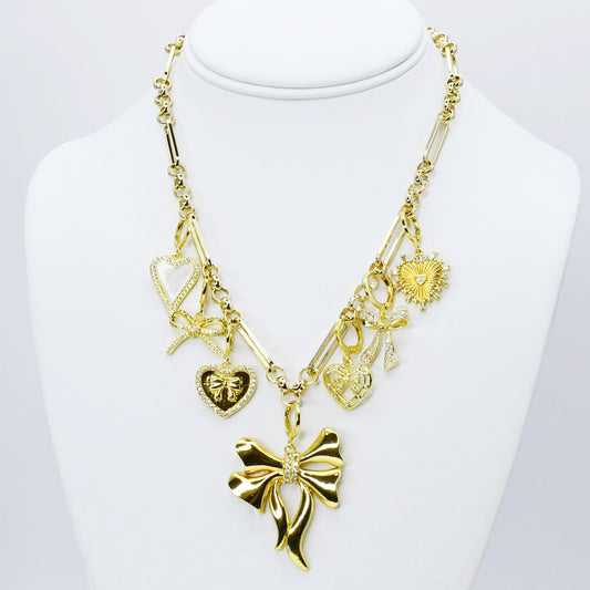 Queen of Hearts and Bows Charm Necklace