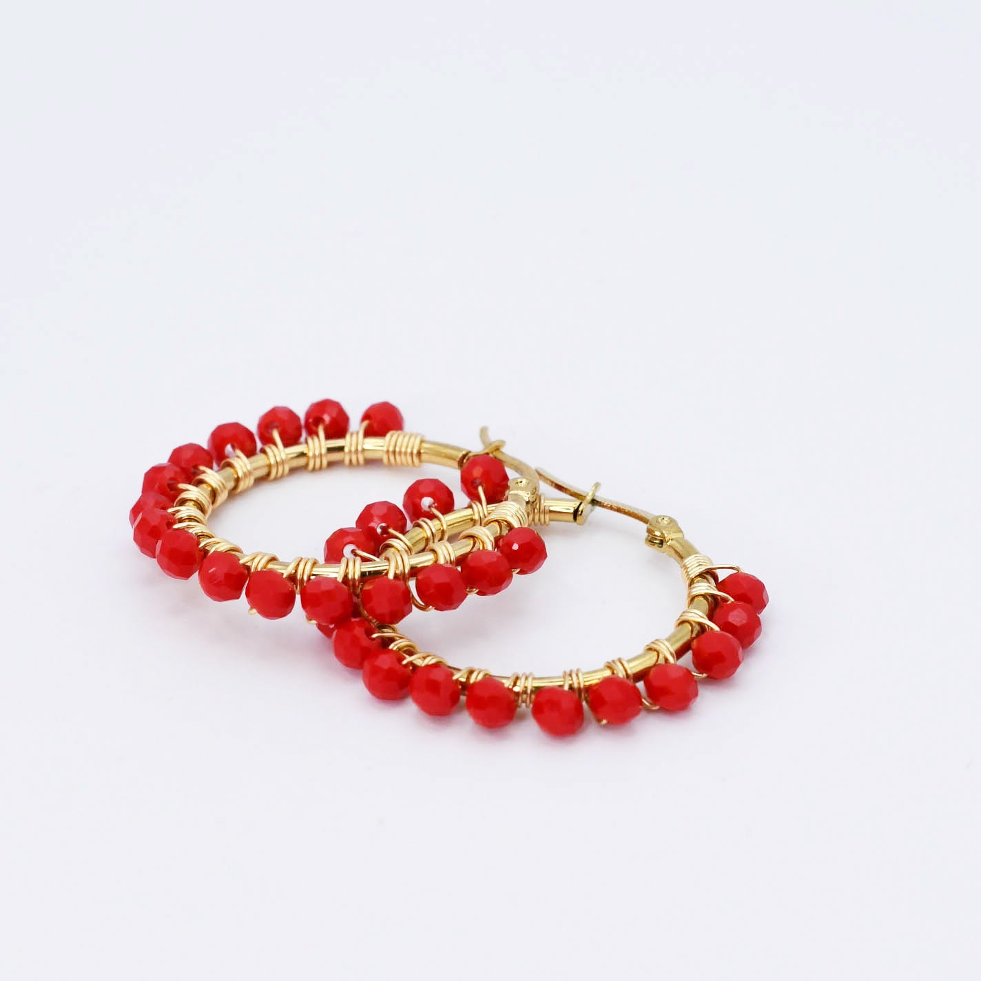 Small Red Beaded Hoop D52