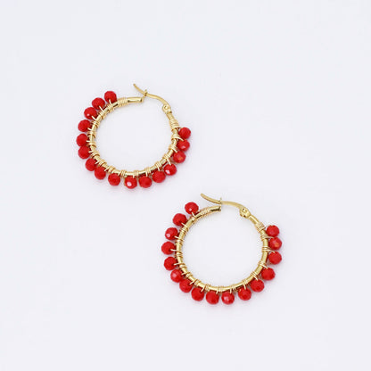 Small Red Beaded Hoop D52