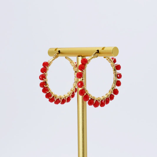 Small Red Beaded Hoop D52