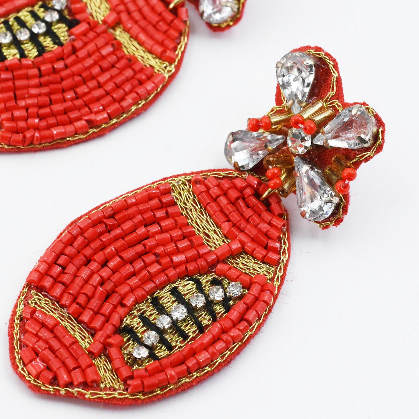 Red Football Beaded Earring S29