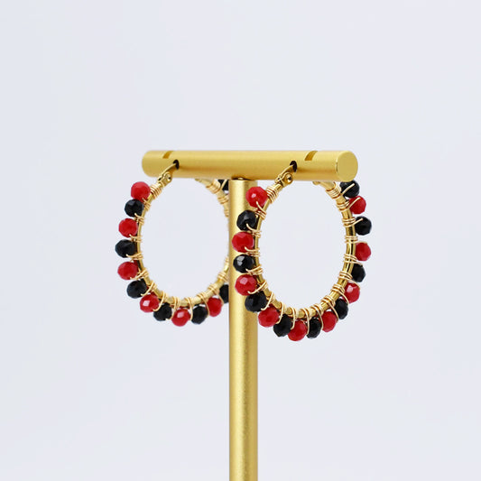 Small Red/Black Beaded Hoop D52