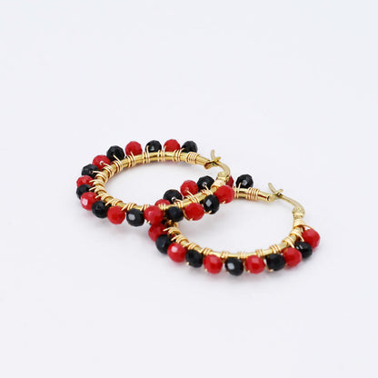 Small Red/Black Beaded Hoop D52