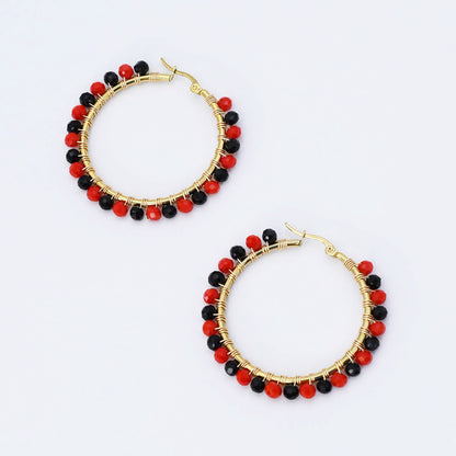 Black/Red Beaded Hoop D54