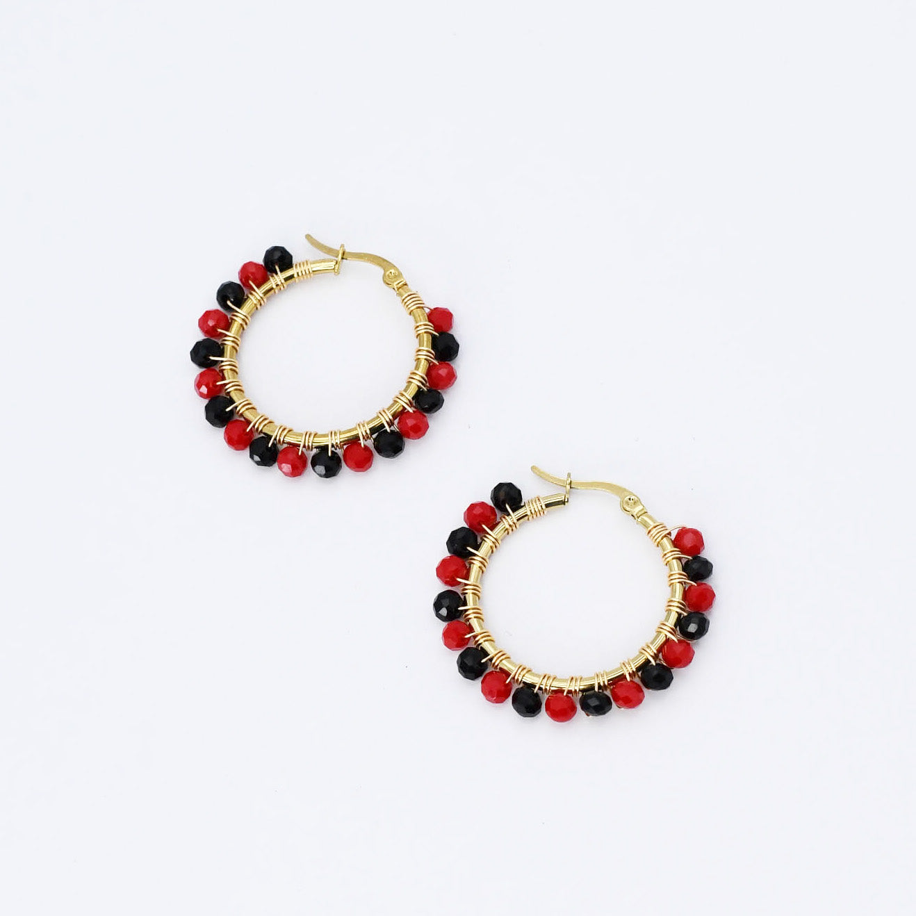 Small Red/Black Beaded Hoop D52