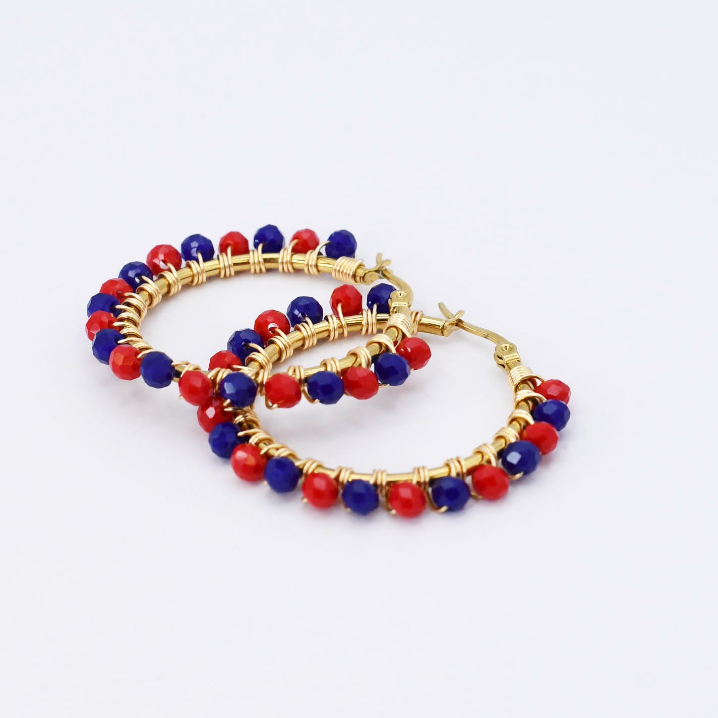 Small Red/Blue Beaded Hoop D52