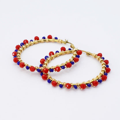 Red/Blue Beaded Hoop D54