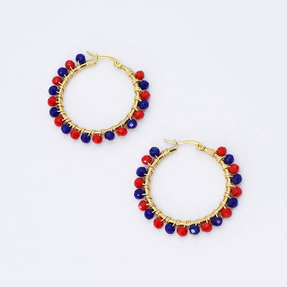 Small Red/Blue Beaded Hoop D52