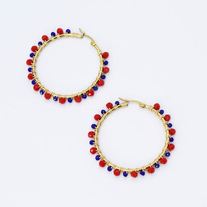 Red/Blue Beaded Hoop D54