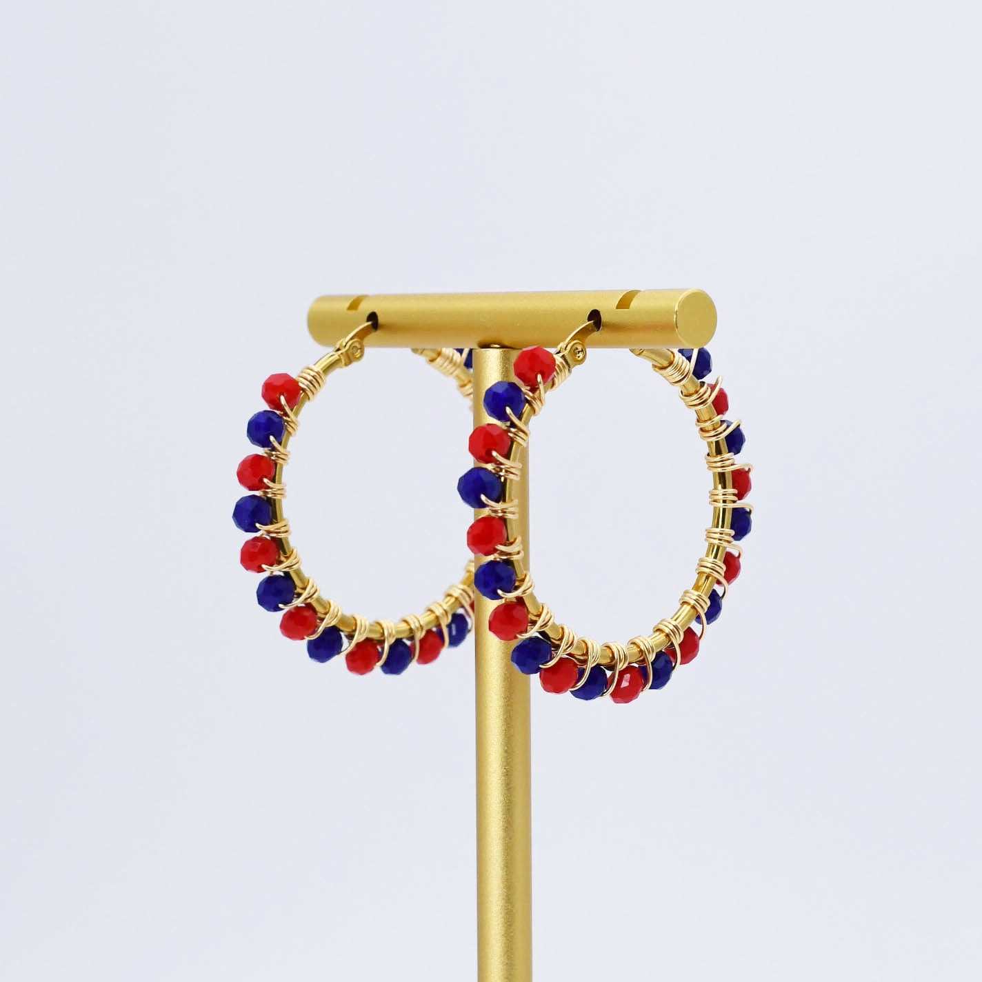 Small Red/Blue Beaded Hoop D52