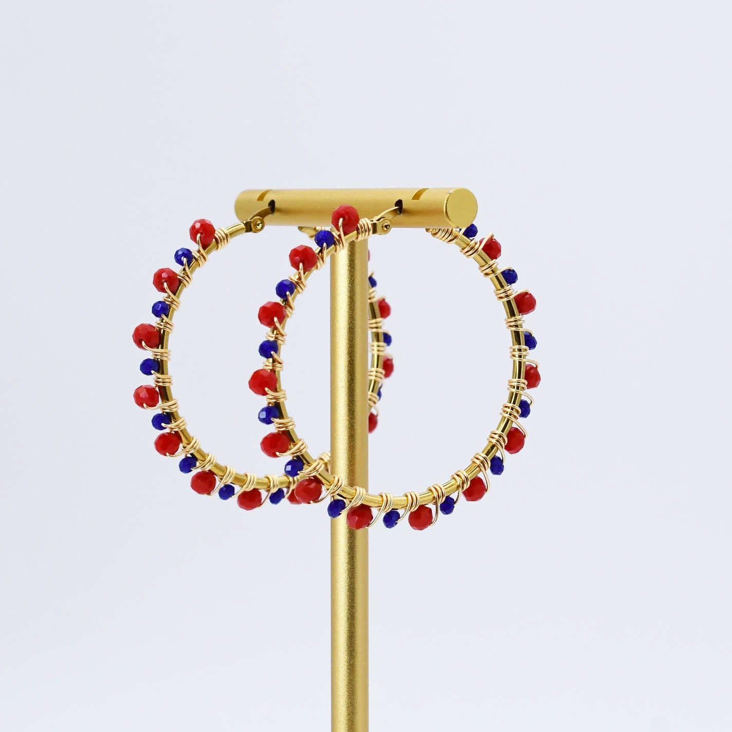 Red/Blue Beaded Hoop D54