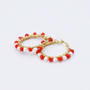 Small Red/White Beaded Hoop D52