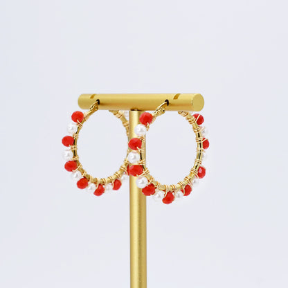 Small Red/White Beaded Hoop D52