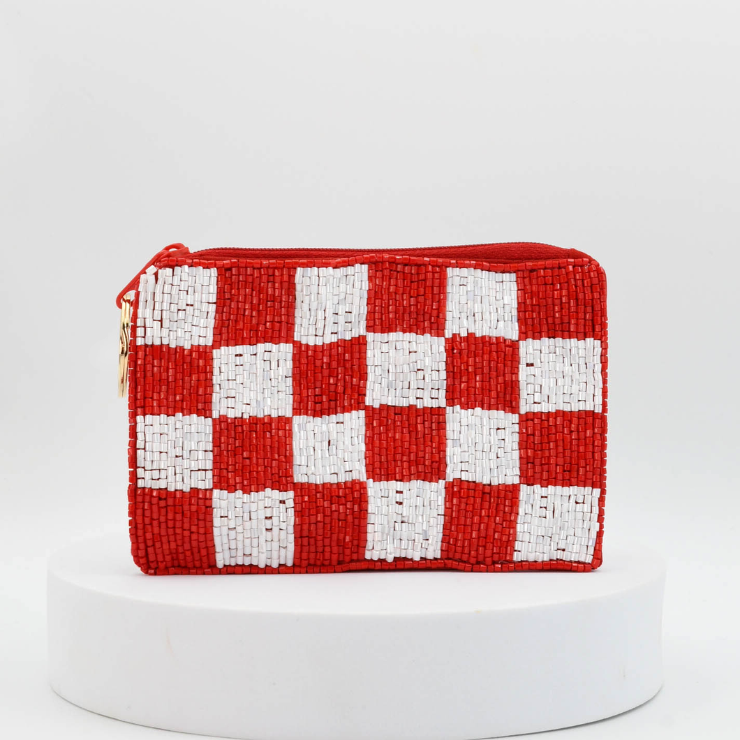Checkered Red/White Keychain Pouch
