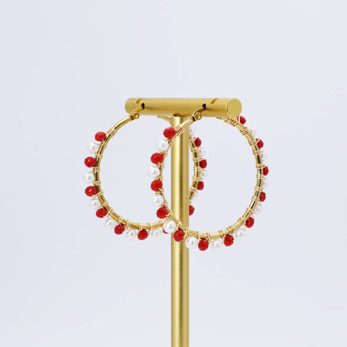 Red/White Beaded Hoop D54