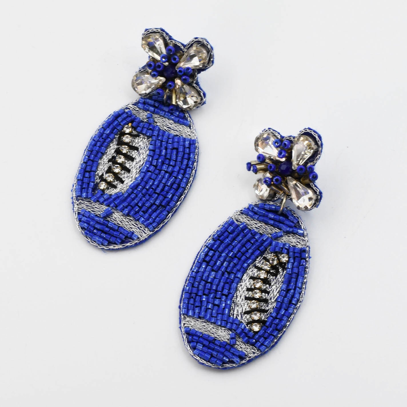 Royal Blue/Silver Football Earring S36