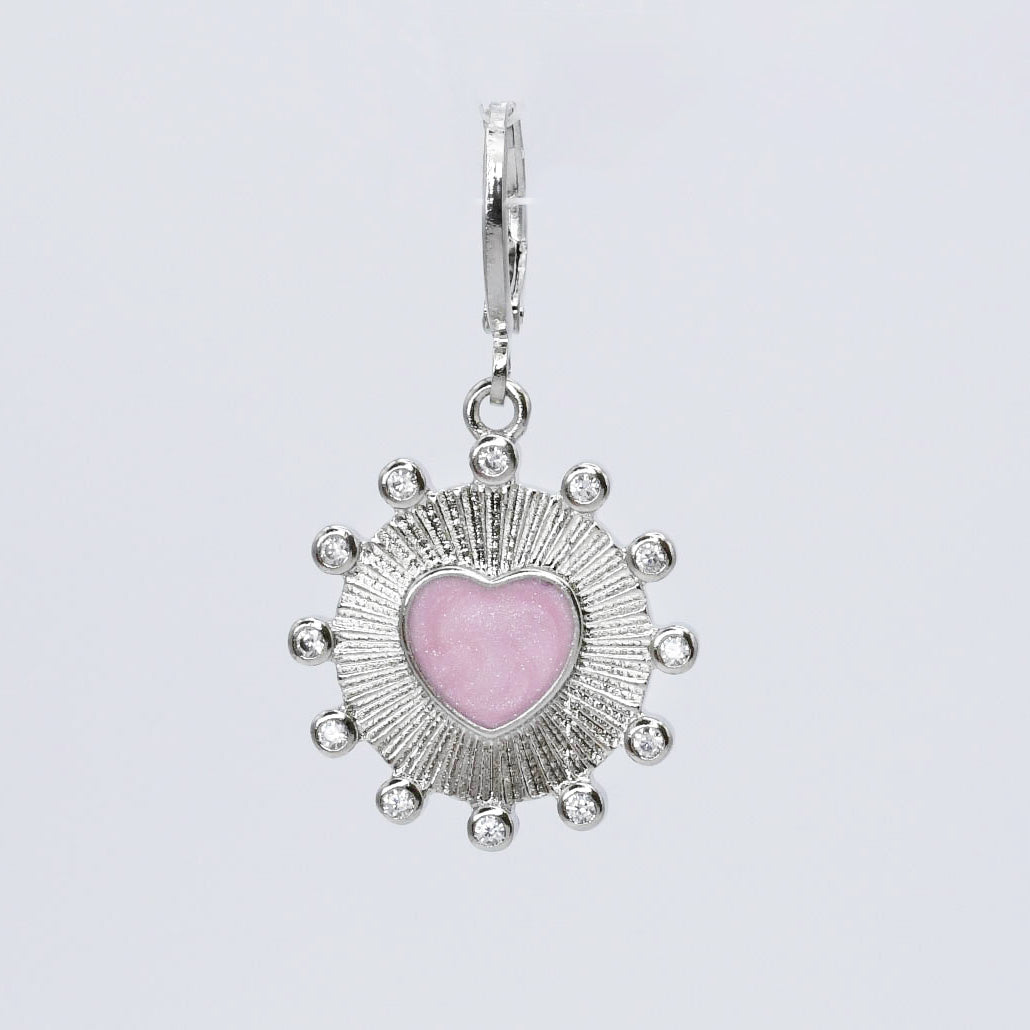 Shinning Heart Pink Silver Charm CH-350