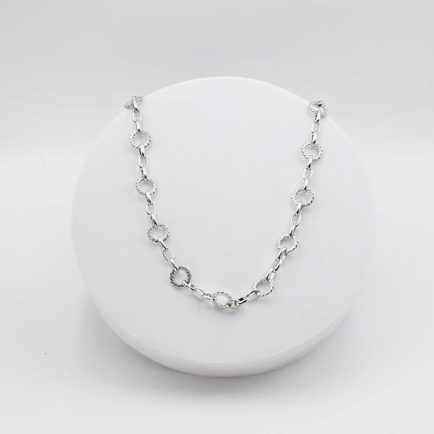 Silver Circle Chain Link Necklace M6