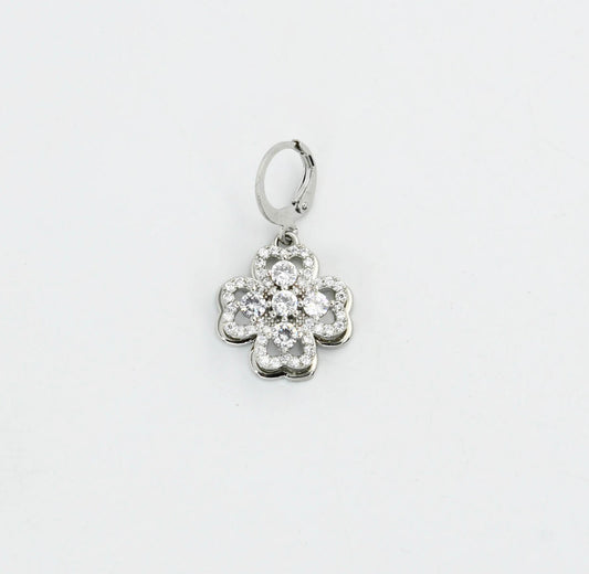 Silver Crystal Flower Charm CH-58