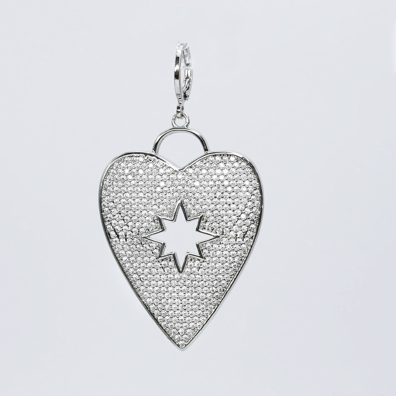 Silver Pave Heart with Star Shape