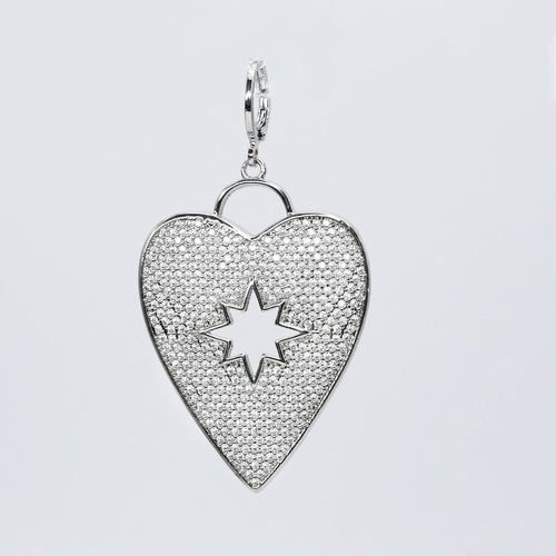 Silver Pave Heart with Star Shape