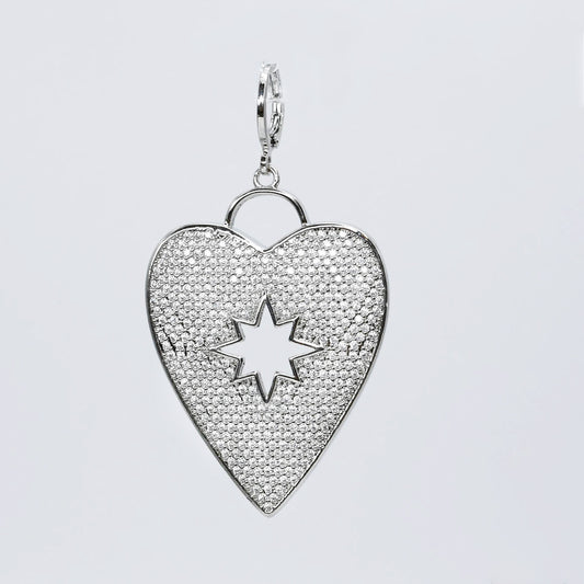 Silver Pave Heart with Star Shape