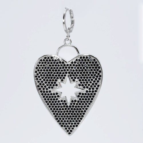 Silver/Black Pave Heart With Star Shape