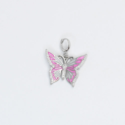 Silver Pink Butterfly Charm CH-51