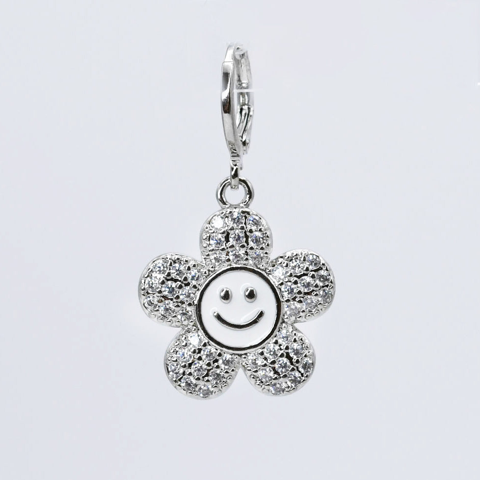 Smiley Flower Silver Charm CH-345