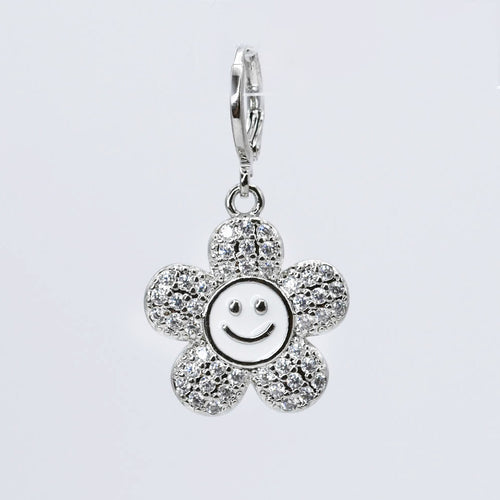 Smiley Flower Silver Charm CH-345