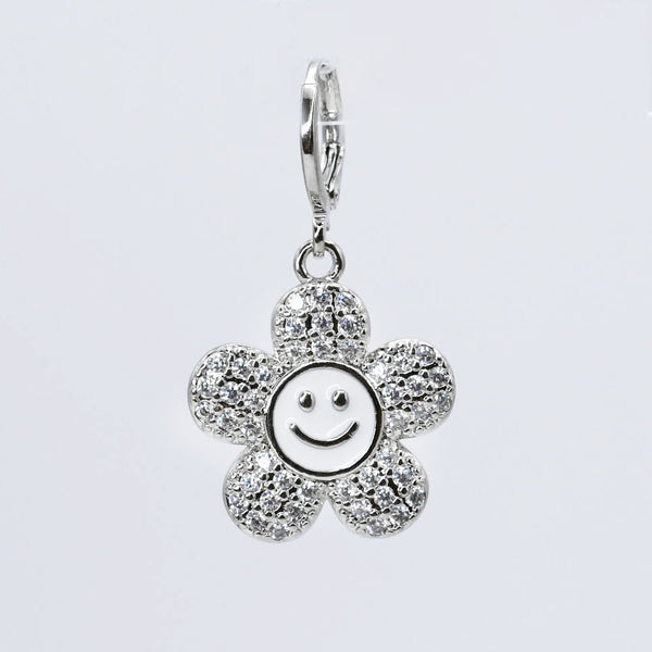 Smiley Flower Silver Charm CH-345