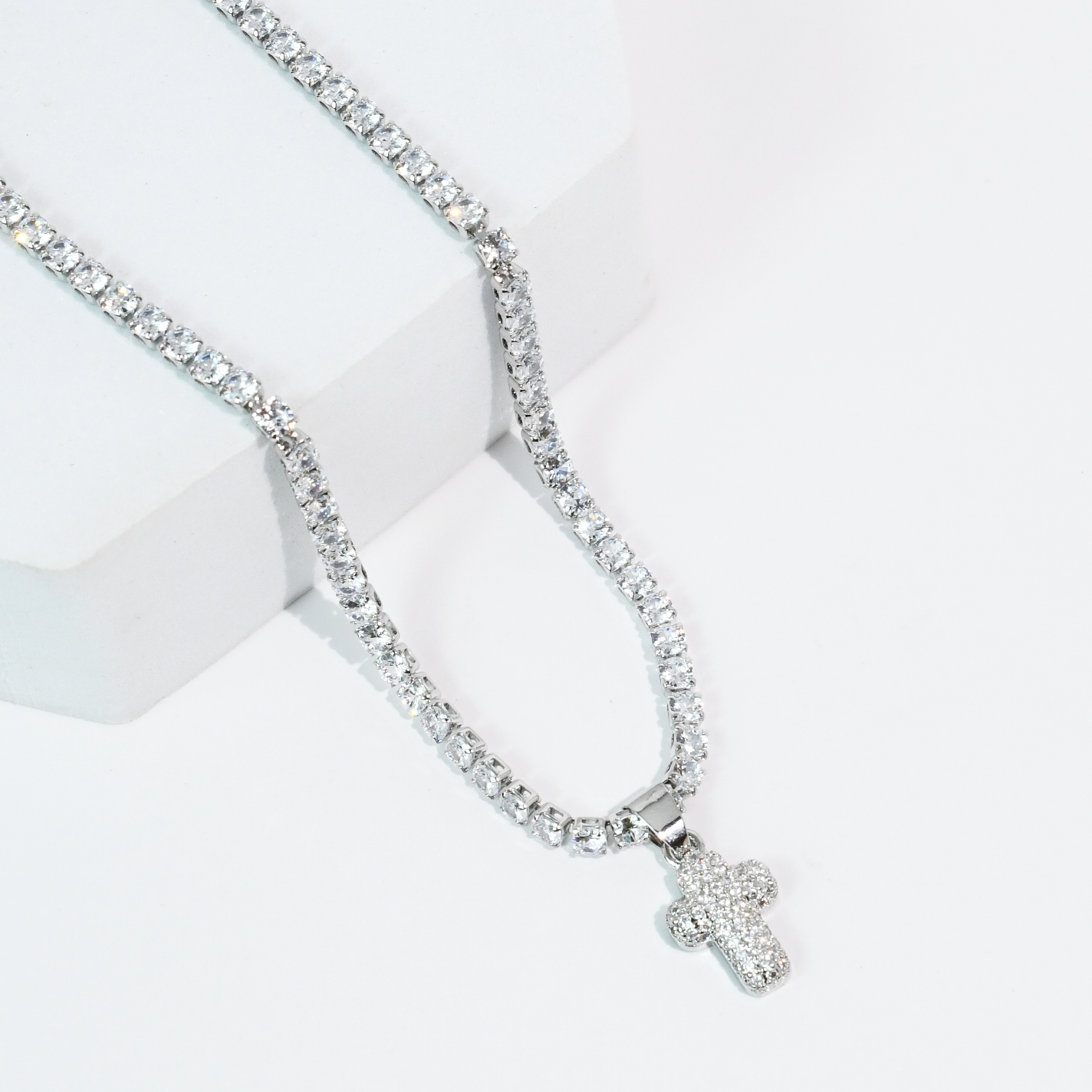 Spark Cross Silver Necklace