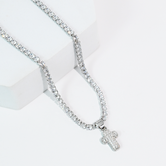 Spark Cross Silver Necklace