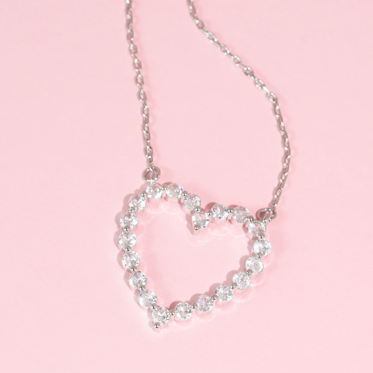 Sparkle Heart Silver Necklace